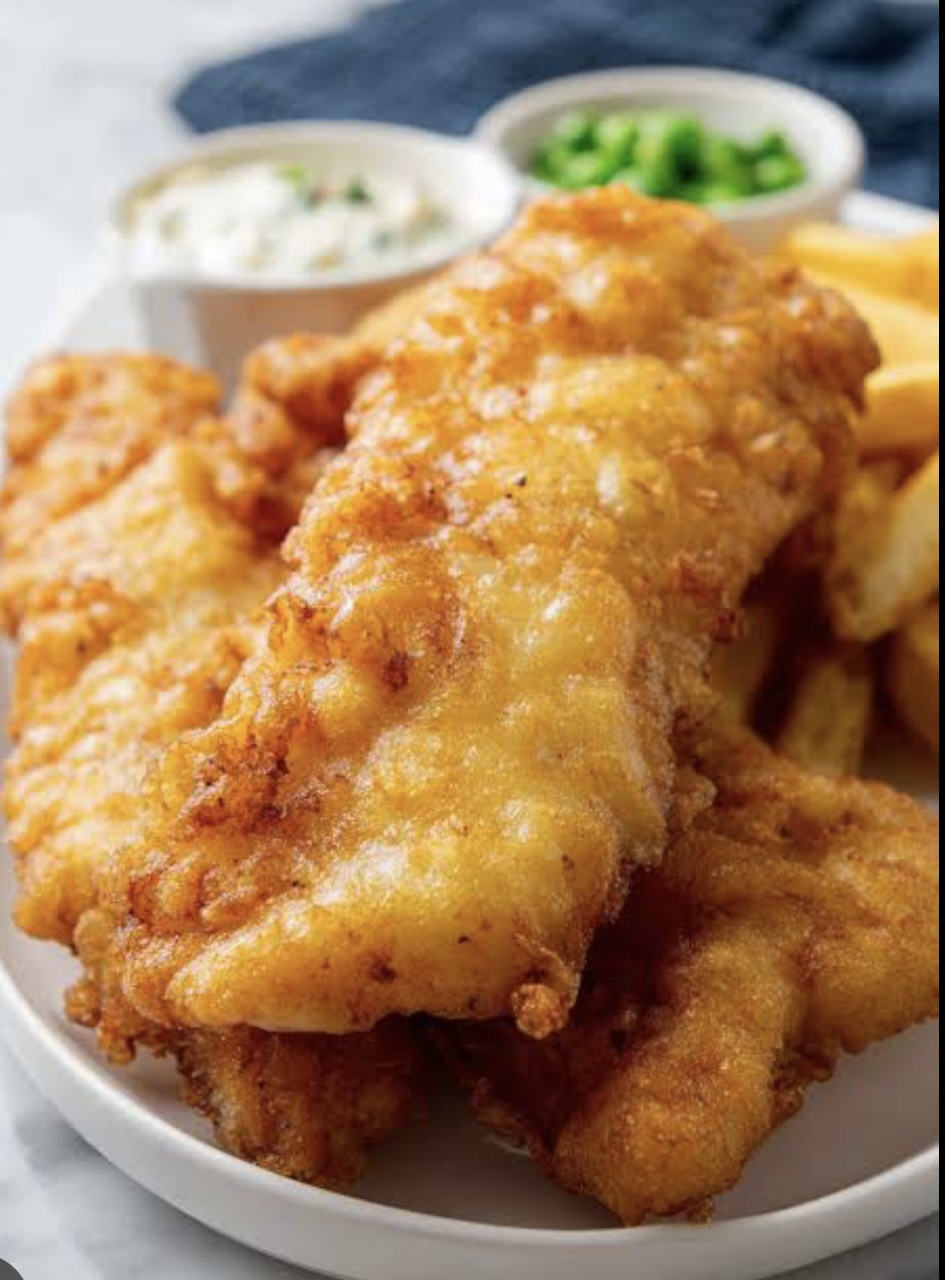 Beer battered fried fish (sole) & chips